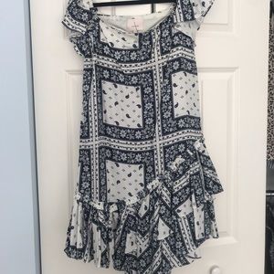 Cinq a sept blue and white pattern dress